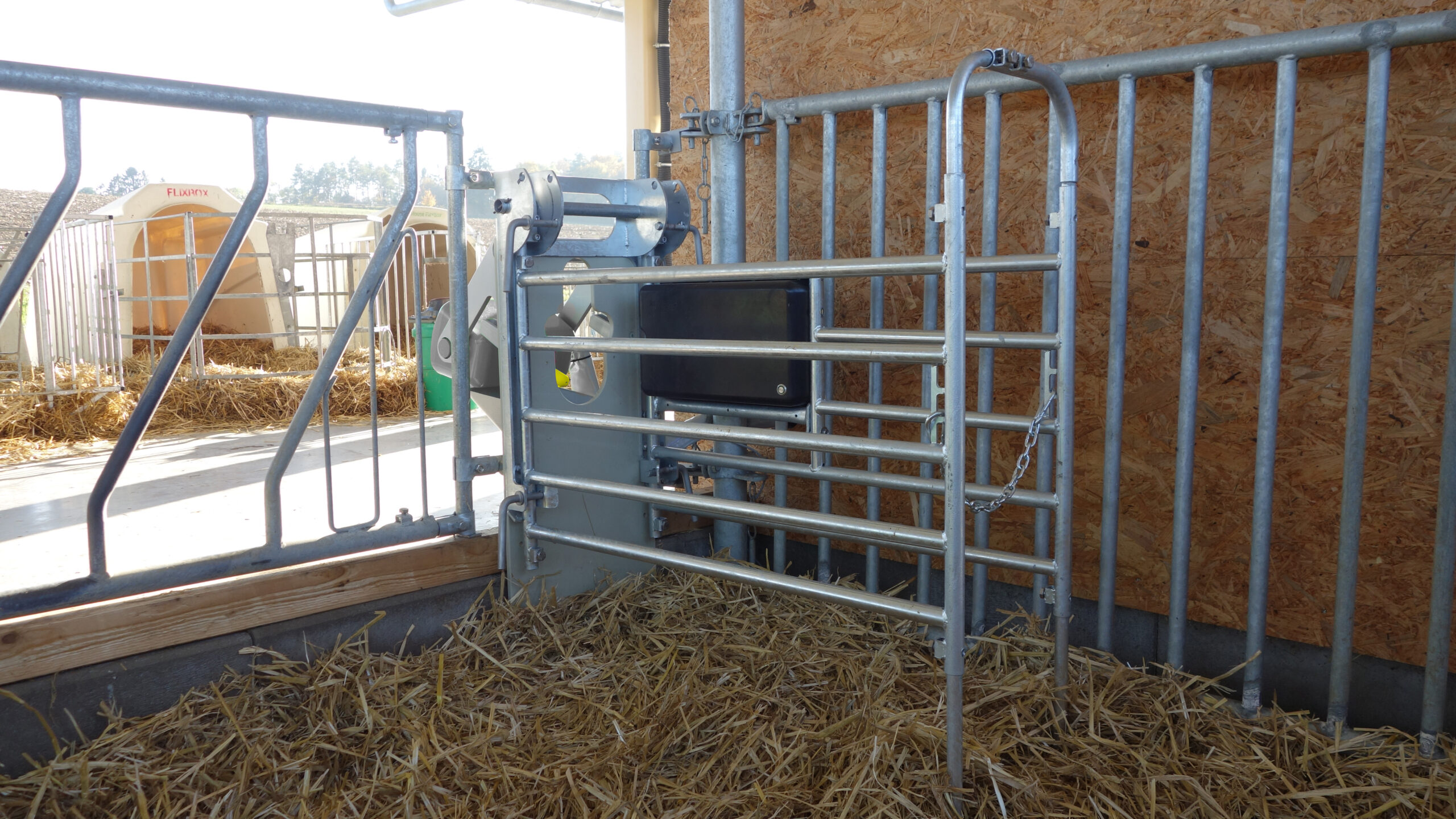 Tränkestation MaxiFlex: Geschützter Bereich für die Tränkeaufnahme, flexibel anpassbar an alle Rassen, Kälbergrößen und Standortbedingungen.